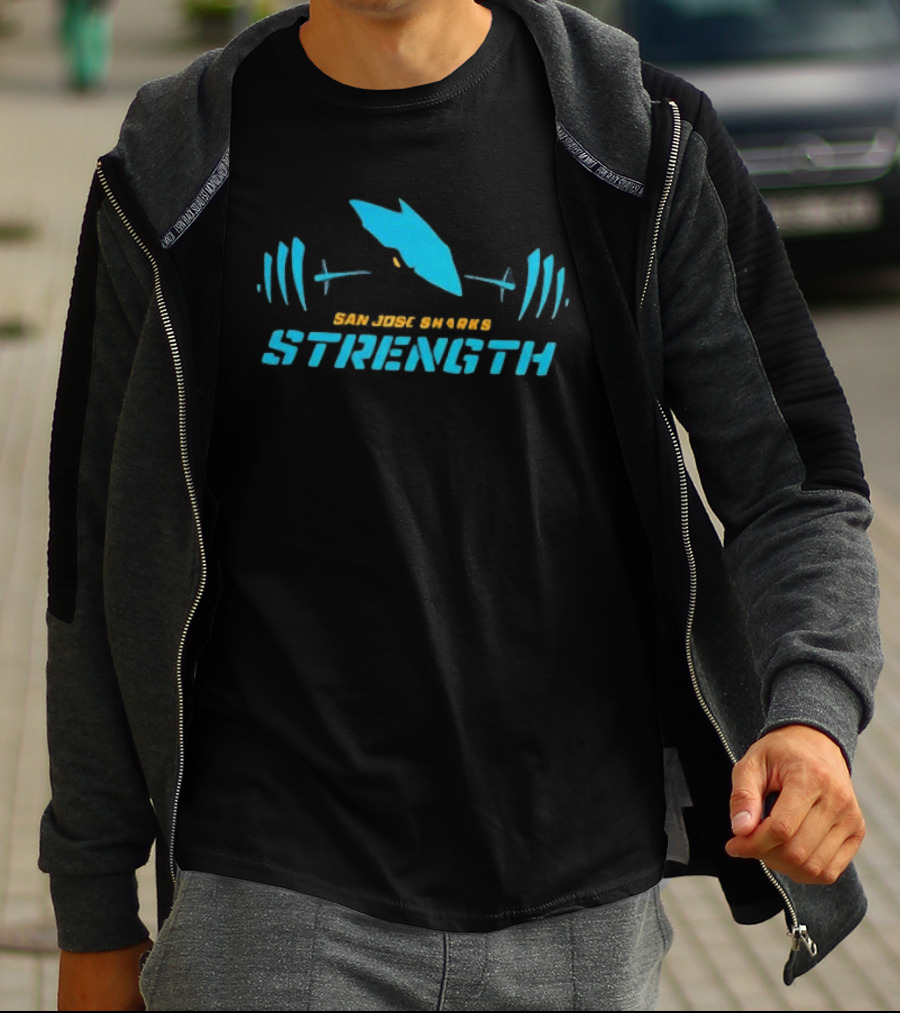 San Jose Sharks Strength Weightlifting Barbell T-Shirt