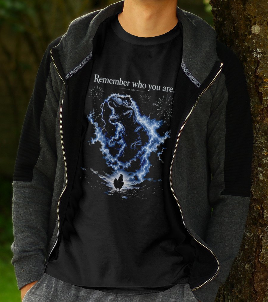 T Rex Chicken Evolution Remember Who You Are Lightning Fireworks T-Shirt