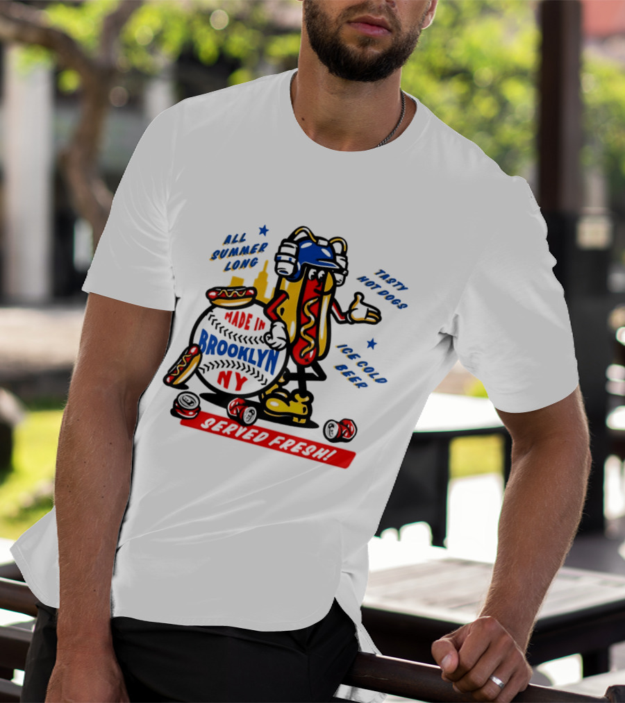 Made In Brooklyn NY Hot Dog With Ketchup All Summer Long Play Ball T-Shirt