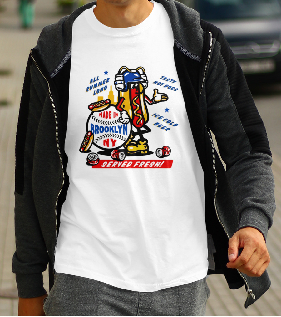 Made In Brooklyn NY Hot Dog With Ketchup All Summer Long Play Ball T-Shirt