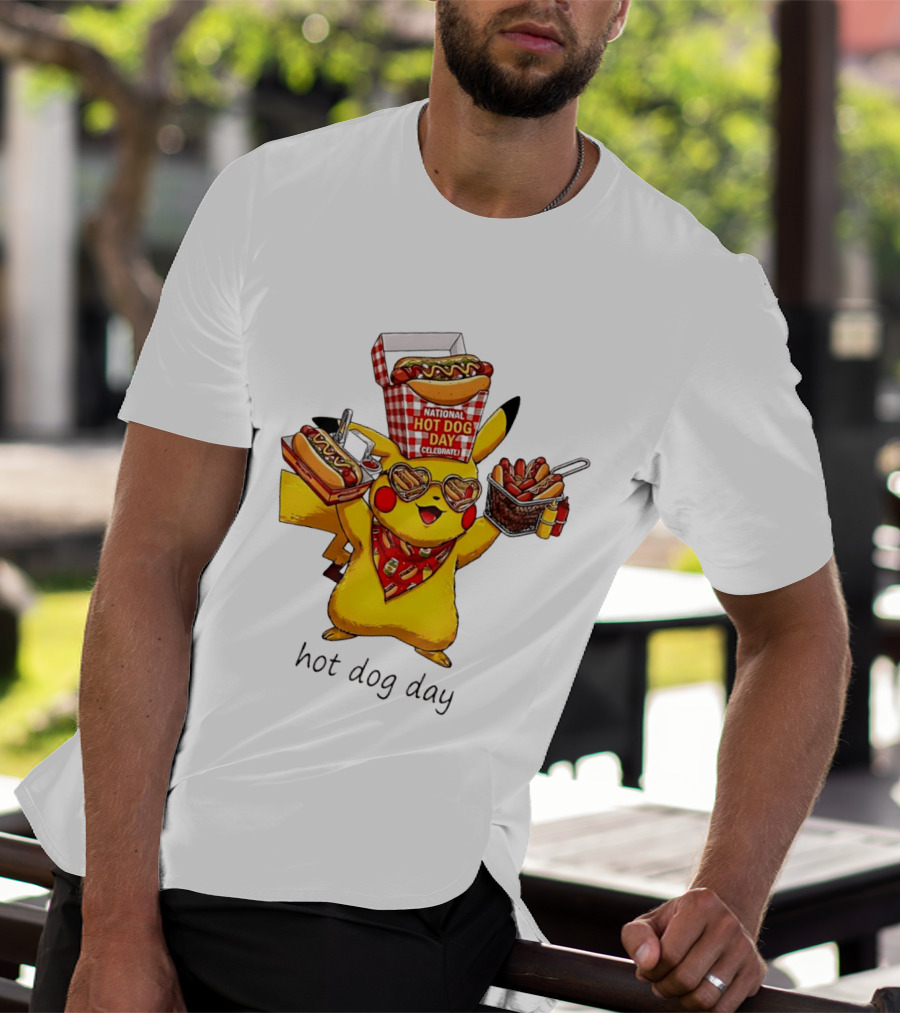 National Hot Dog Day Pikachu Heart Sunglasses Celebrate T-Shirt