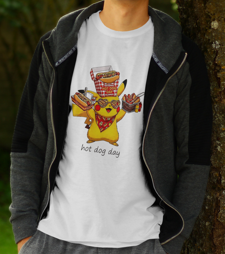 National Hot Dog Day Pikachu Heart Sunglasses Celebrate T-Shirt