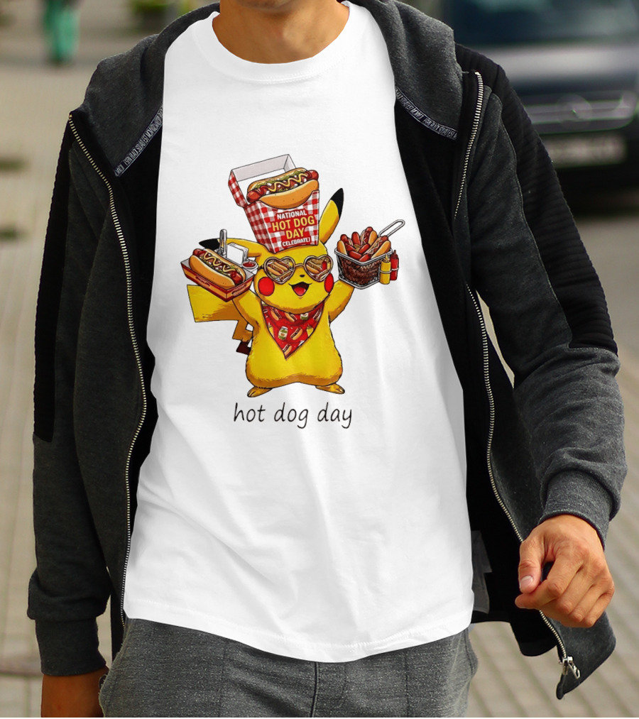 National Hot Dog Day Pikachu Heart Sunglasses Celebrate T-Shirt