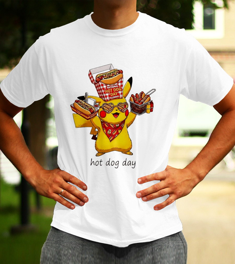National Hot Dog Day Pikachu Heart Sunglasses Celebrate T-Shirt