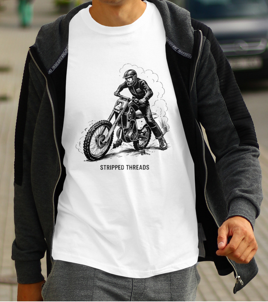 Stripped Threads Dirt Bike Rider Vintage Motocross T-Shirt