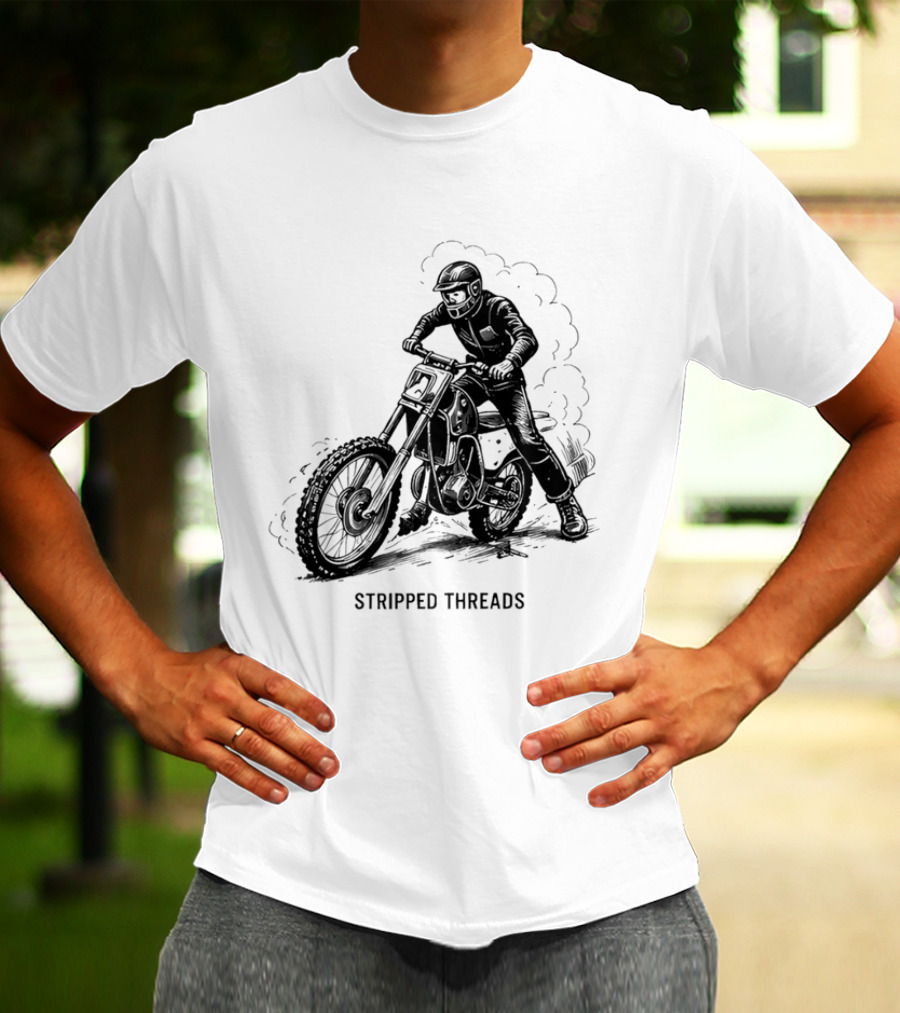 Stripped Threads Dirt Bike Rider Vintage Motocross T-Shirt