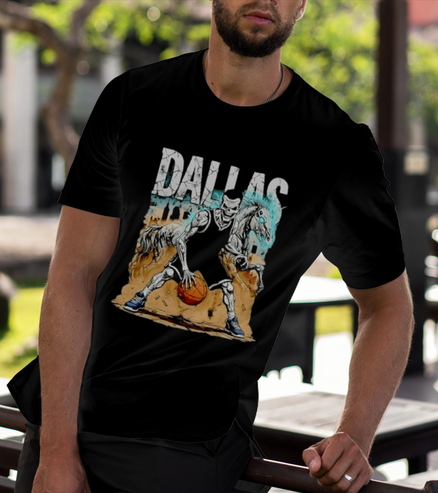 Undead Basketball Player Dribbling Skeleton Horse DALLAS T-Shirt