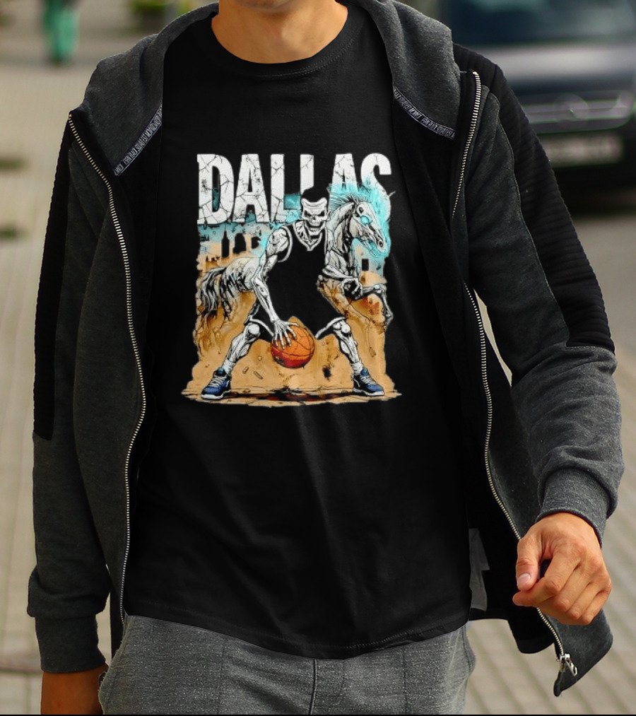 Undead Basketball Player Dribbling Skeleton Horse DALLAS T-Shirt