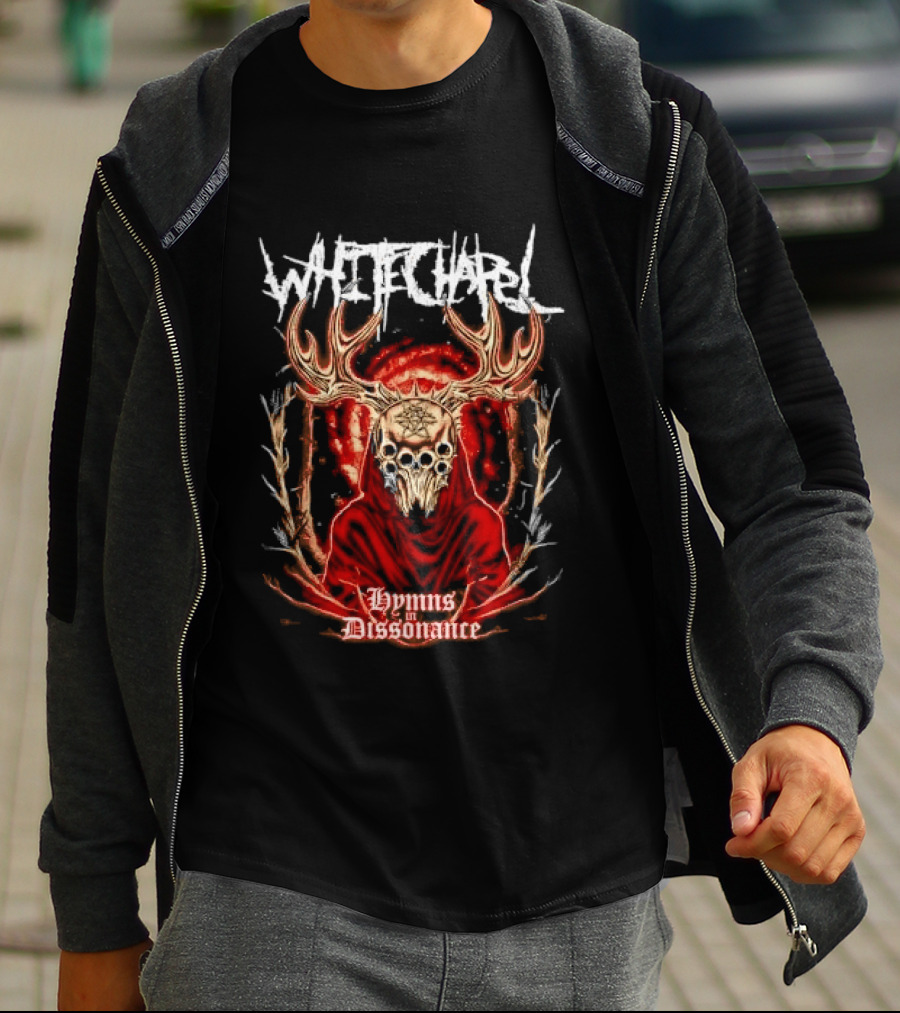 Whitechapel Antlered Skull Hooded Figure Hymns In Dissonance T-Shirt