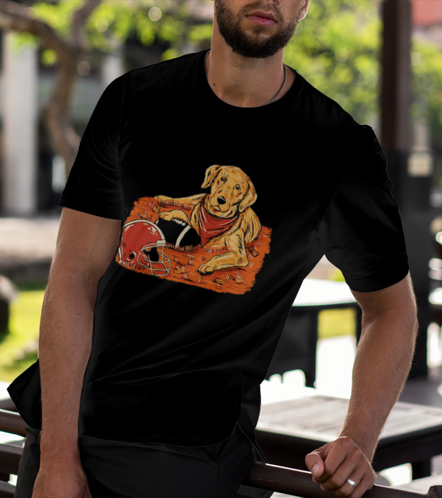 Labrador Retriever Fall Football Scene With Maroon Helmet T-Shirt