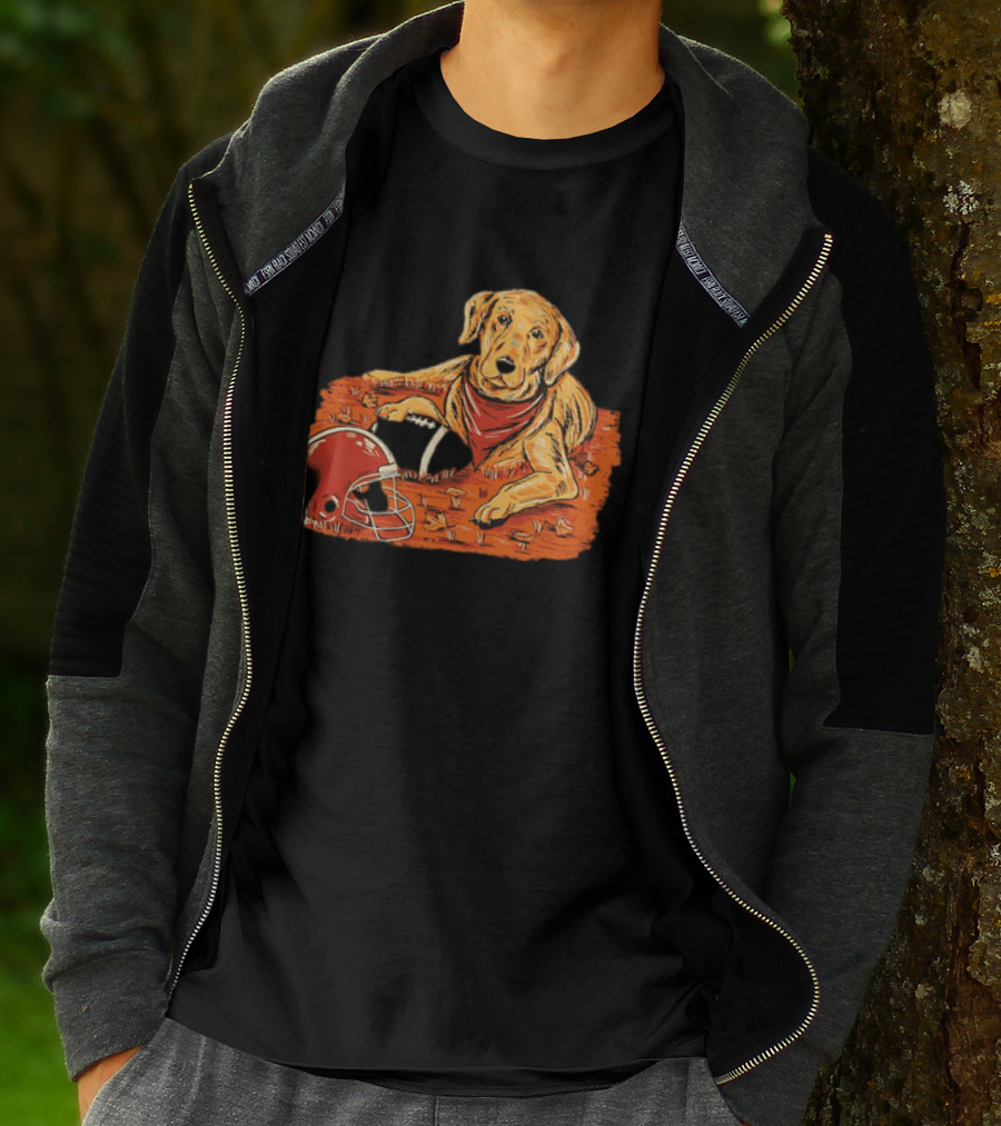 Labrador Retriever Fall Football Scene With Maroon Helmet T-Shirt