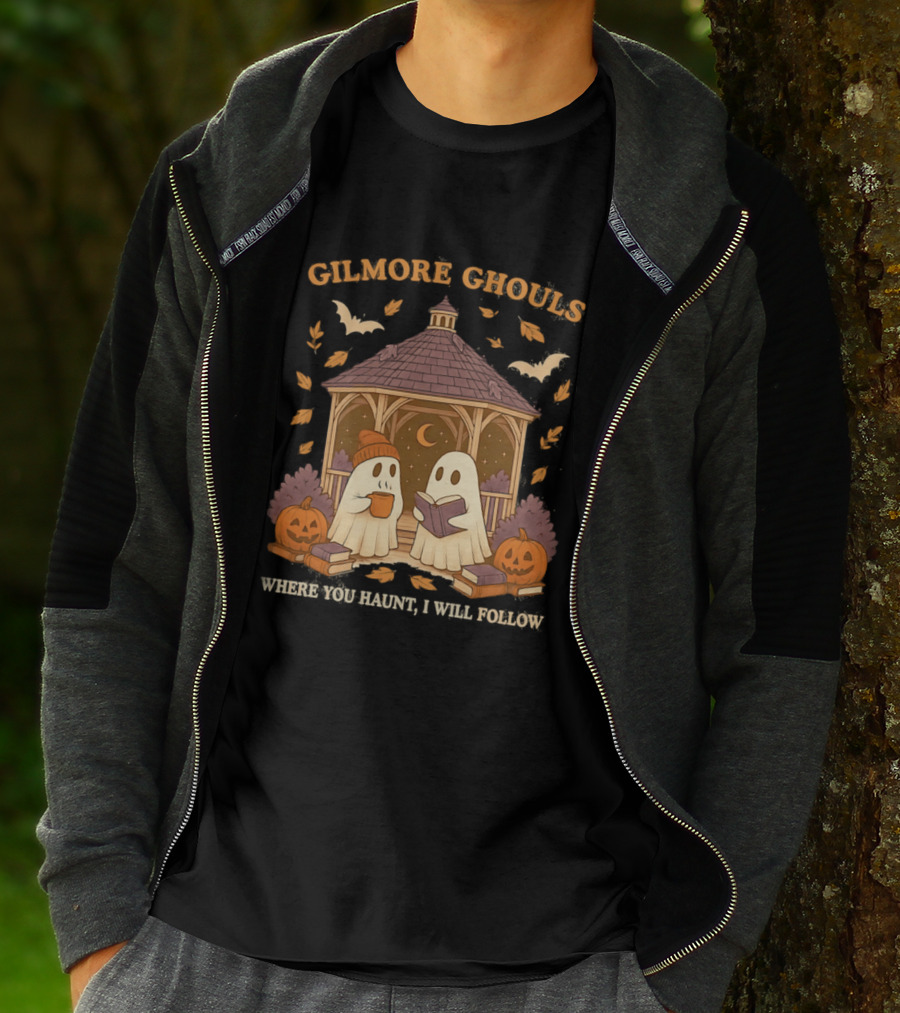 Gilmore Ghouls Where You Haunt I Will Follow Gilmore Girls Halloween Pumpkins Ghosts Cozy Scene T-Shirt