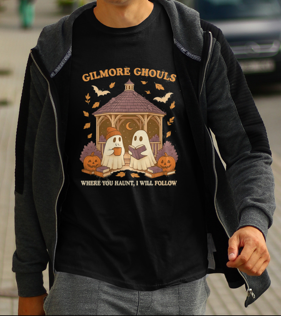 Gilmore Ghouls Where You Haunt I Will Follow Gilmore Girls Halloween Pumpkins Ghosts Cozy Scene T-Shirt