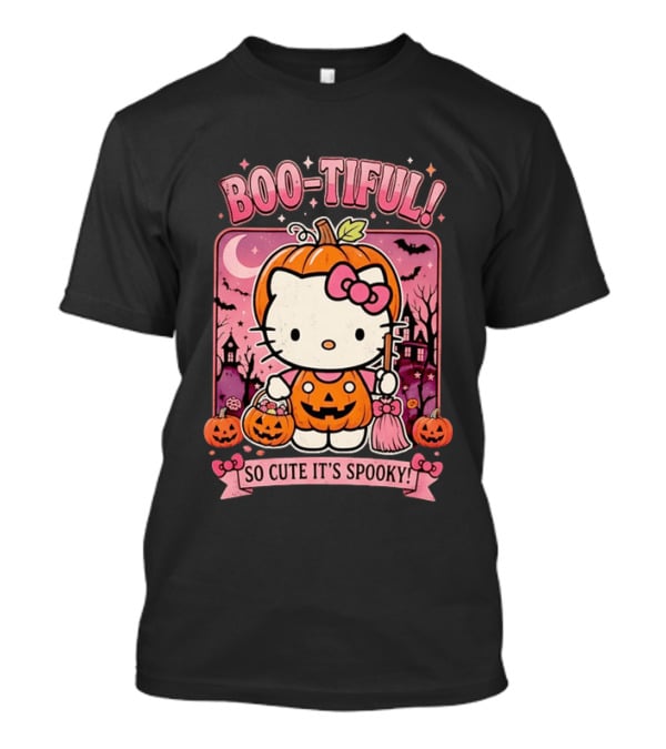 Boo Tiful Hello Kitty So Cute It's Spooky Halloween Pumpkin T-Shirt