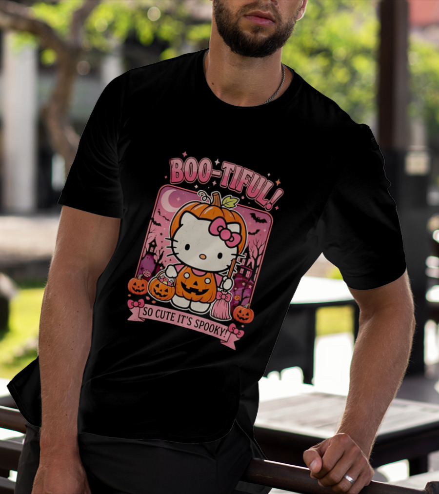 Boo Tiful Hello Kitty So Cute It's Spooky Halloween Pumpkin T-Shirt