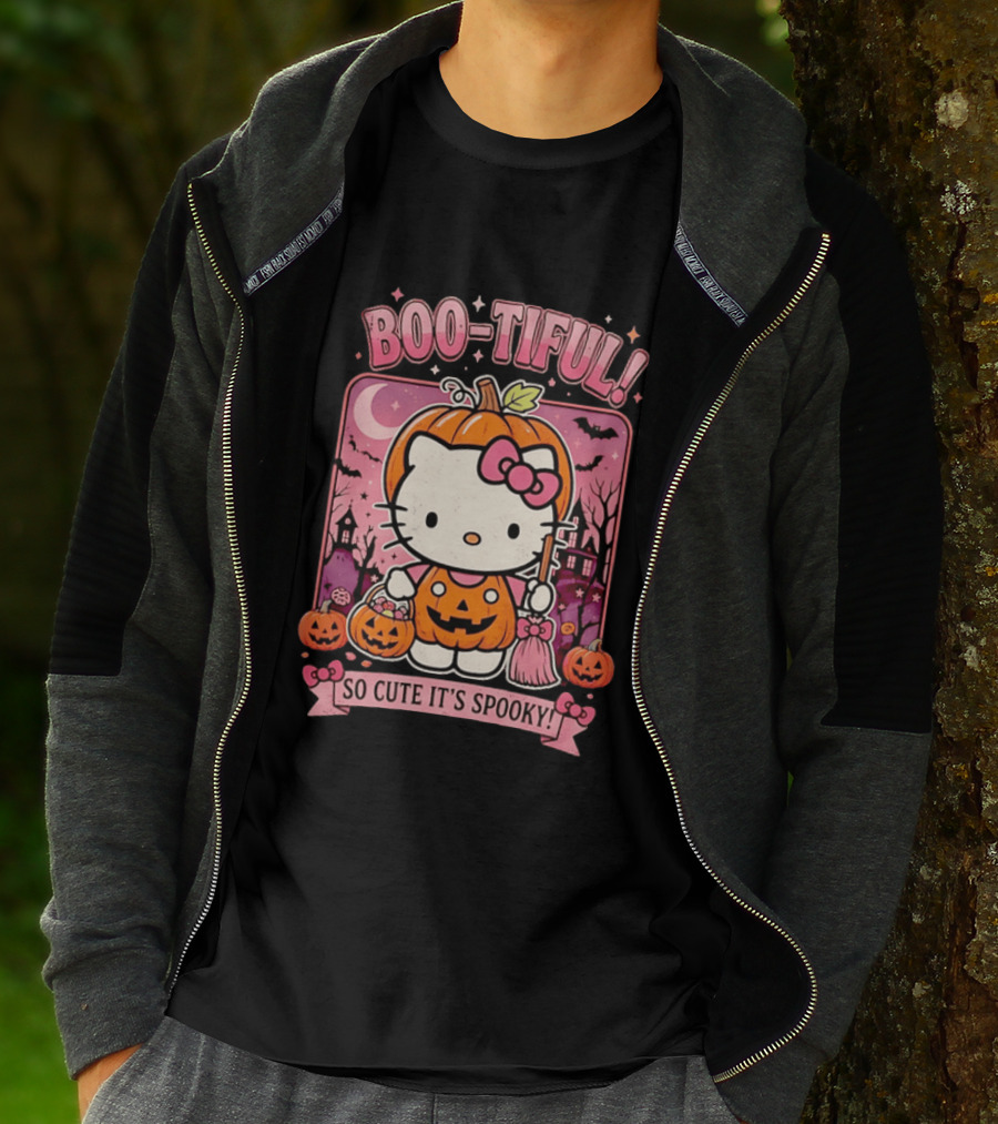 Boo Tiful Hello Kitty So Cute It's Spooky Halloween Pumpkin T-Shirt