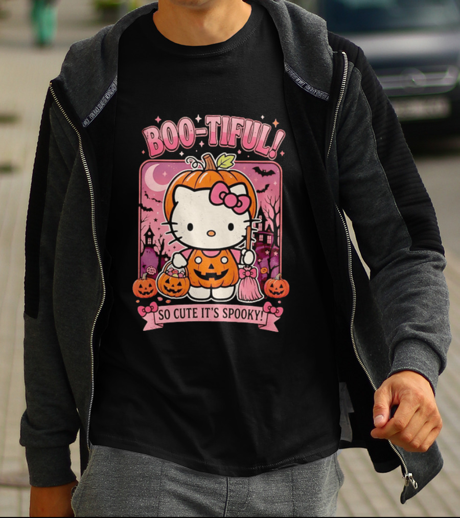 Boo Tiful Hello Kitty So Cute It's Spooky Halloween Pumpkin T-Shirt