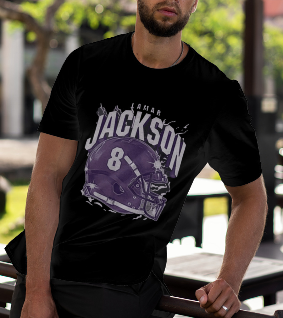 Lamar Jackson 8 Purple Helmet Baltimore Ravens T-Shirt
