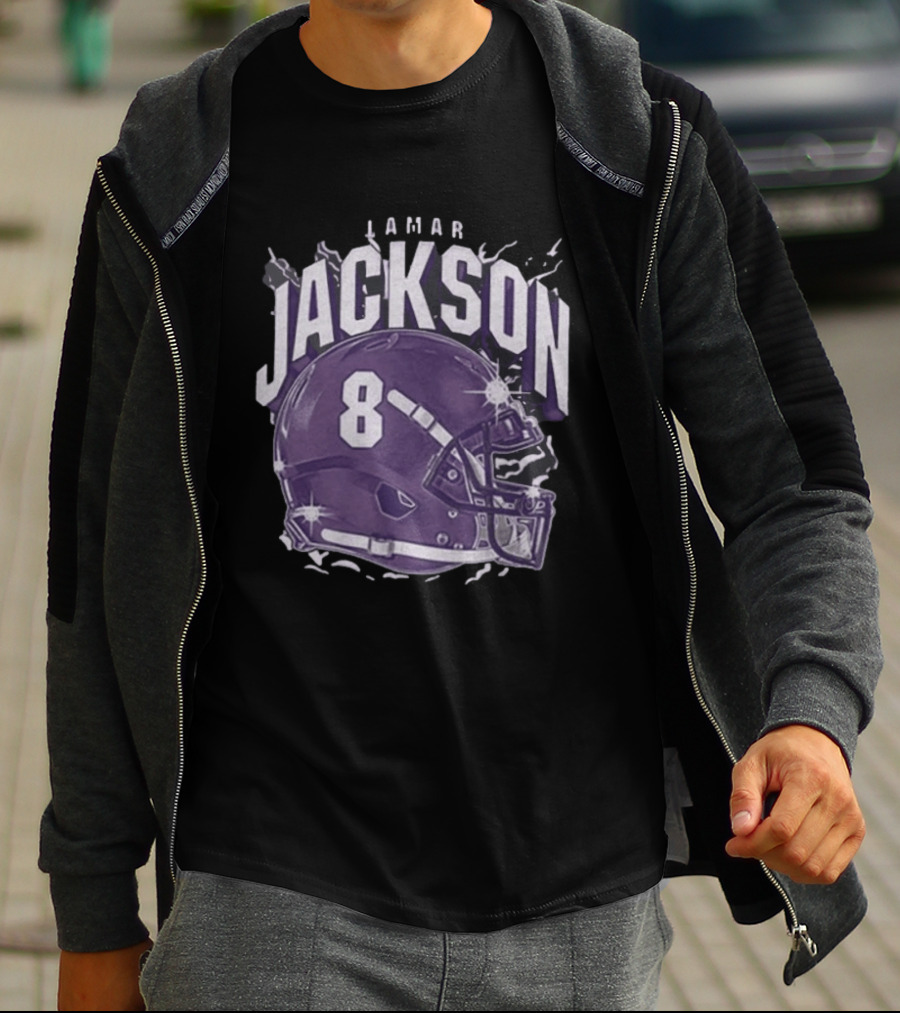 Lamar Jackson 8 Purple Helmet Baltimore Ravens T-Shirt