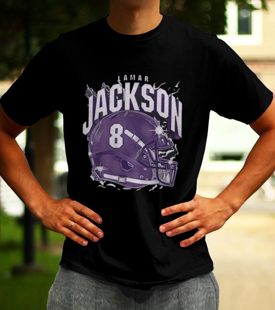 Lamar Jackson 8 Purple Helmet Baltimore Ravens T-Shirt