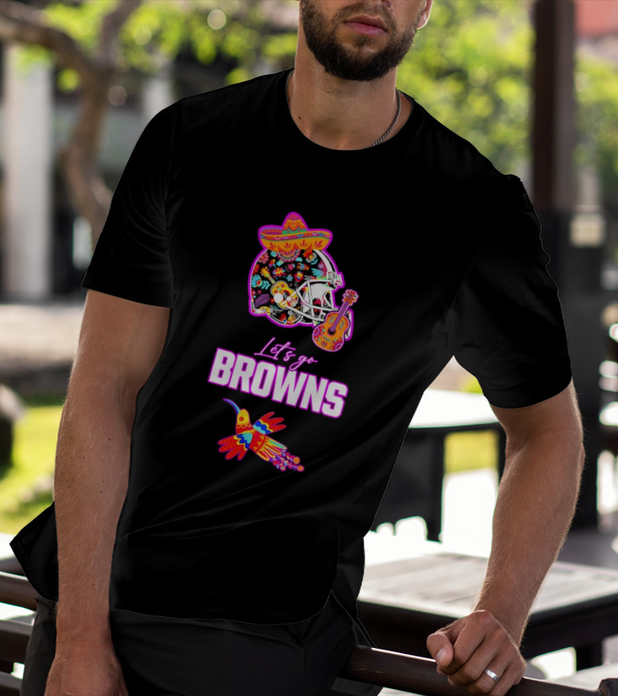 Let's Go Browns Fiesta Mexican Folk Art With Hummingbird And Sombrero T-Shirt