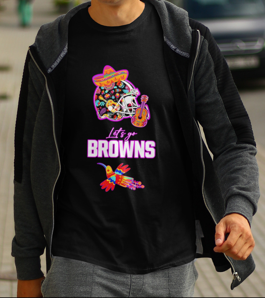 Let's Go Browns Fiesta Mexican Folk Art With Hummingbird And Sombrero T-Shirt