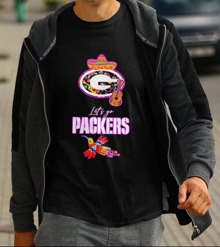Let's Go Packers Mexican Folk Guitar And Sombrero Fiesta T-Shirt