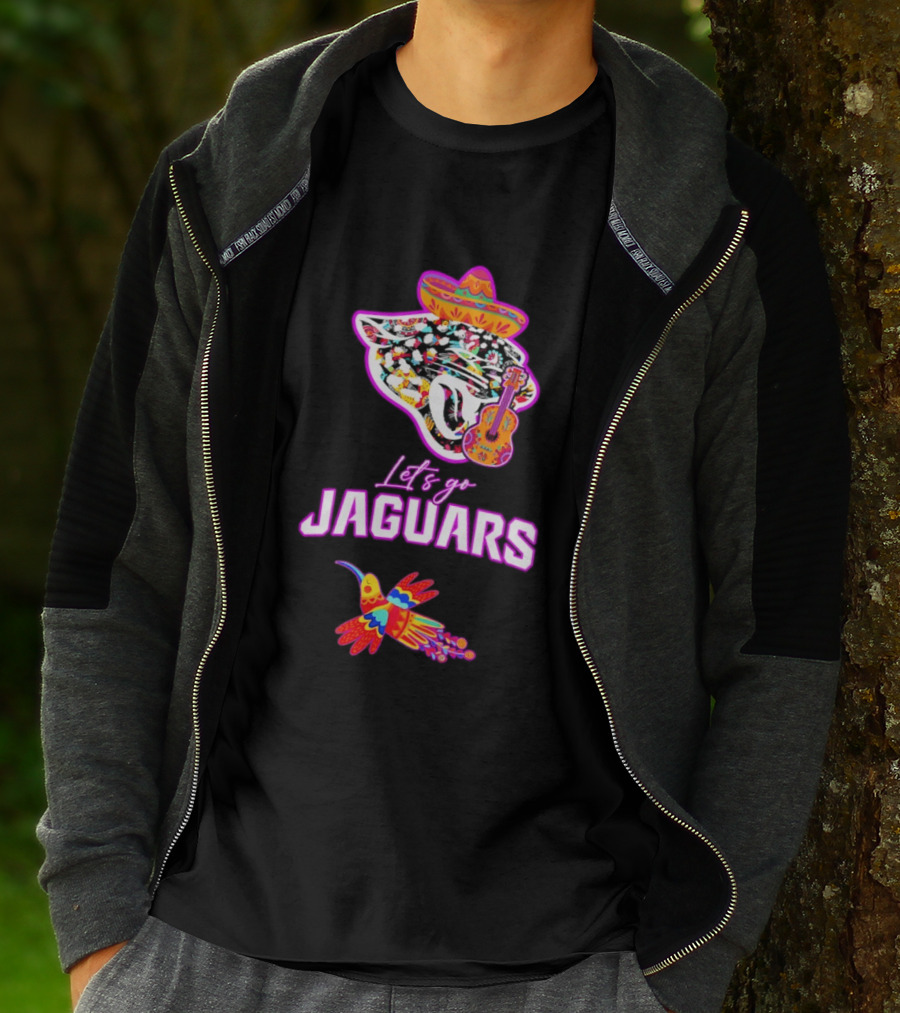 Let's Go Jaguars Hispanic Heritage Fiesta Mexican Folk Sombrero Guitar Hummingbird T-Shirt