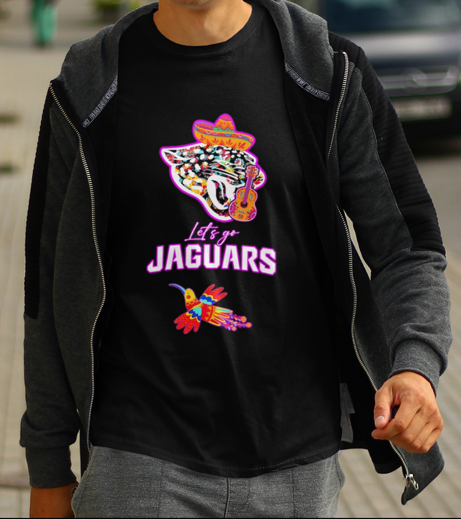 Let's Go Jaguars Hispanic Heritage Fiesta Mexican Folk Sombrero Guitar Hummingbird T-Shirt