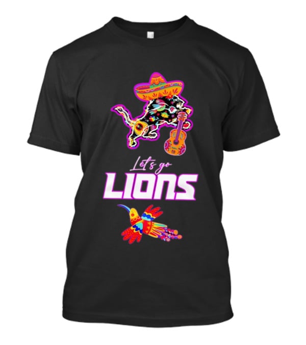 Let's Go Lions Hispanic Heritage Fiesta Mexican Folk Sombrero And Guitar T-Shirt