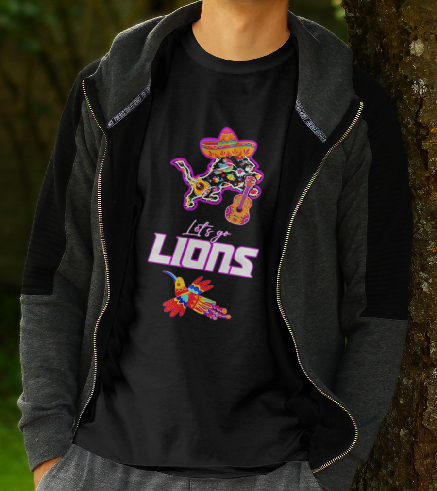 Let's Go Lions Hispanic Heritage Fiesta Mexican Folk Sombrero And Guitar T-Shirt