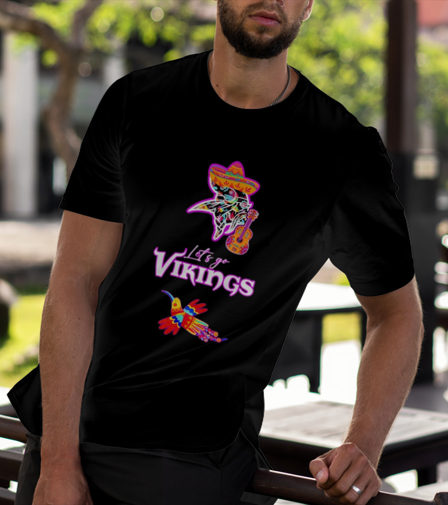 Let's Go Vikings Hispanic Heritage Fiesta Mexican Folk Sombrero Guitar Hummingbird T-Shirt