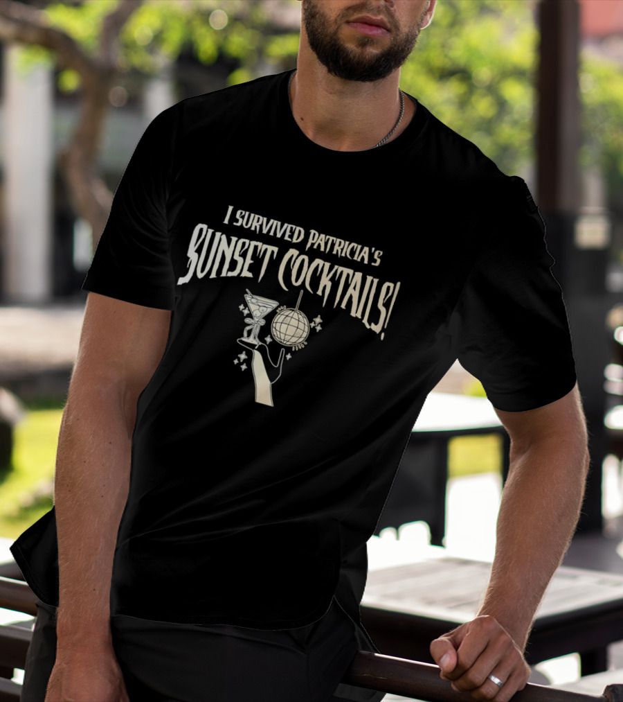 I Survived Patricia's Sunset Cocktails Martini Glass Disco Ball Celebration T-Shirt