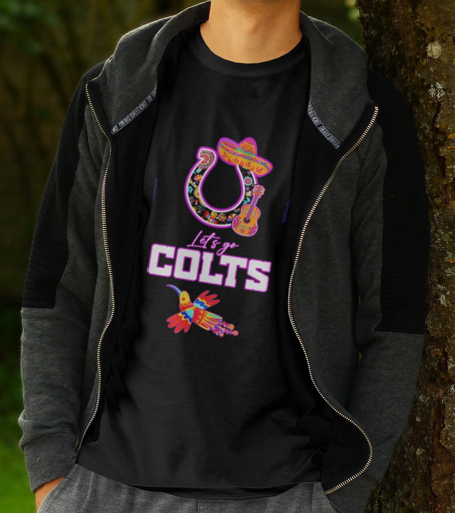 Indianapolis Colts Lets Go Colts Hispanic Heritage Fiesta Mexican Folk Art Sombrero Guitar Hummingbird T-Shirt