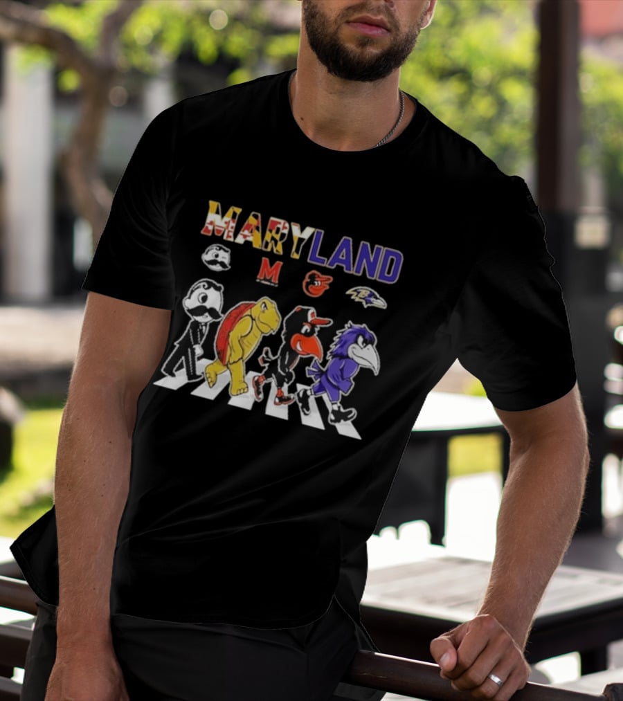 Maryland Sports Mascots Abbey Road Terrapin Oriole Raven Historical Sports Teams T-Shirt