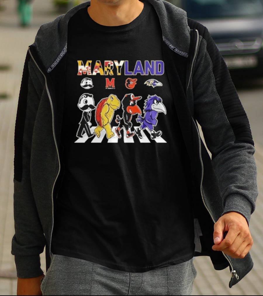 Maryland Sports Mascots Abbey Road Terrapin Oriole Raven Historical Sports Teams T-Shirt