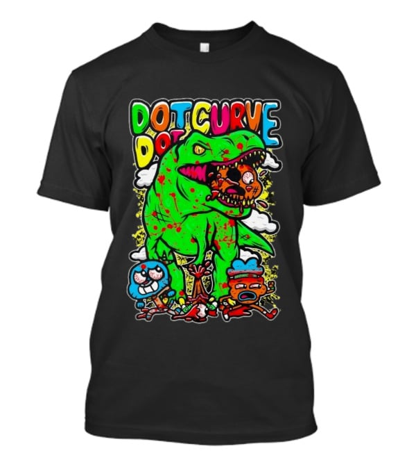 Dot Dot Curve Gumballs Gone Rawr Dinosaur Cartoon Clouds T-Shirt