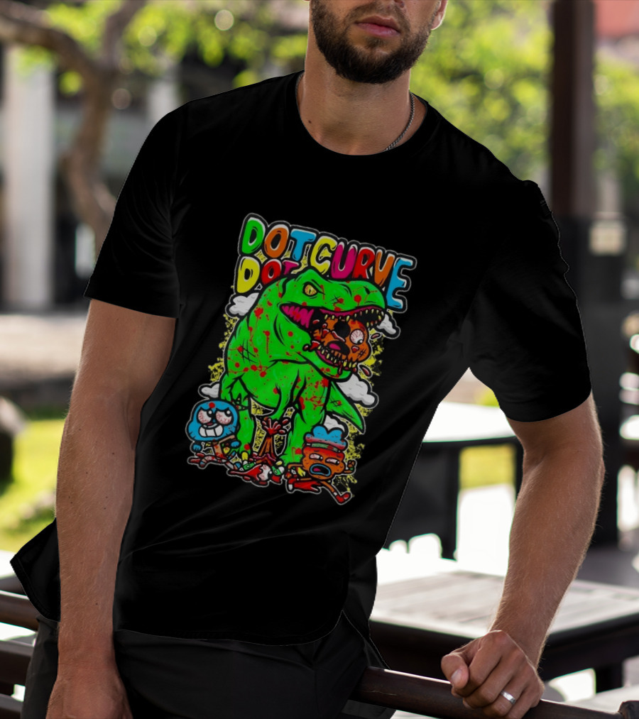 Dot Dot Curve Gumballs Gone Rawr Dinosaur Cartoon Clouds T-Shirt