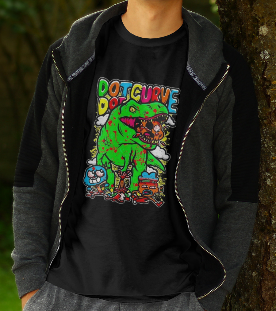 Dot Dot Curve Gumballs Gone Rawr Dinosaur Cartoon Clouds T-Shirt