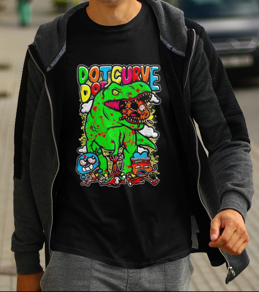 Dot Dot Curve Gumballs Gone Rawr Dinosaur Cartoon Clouds T-Shirt