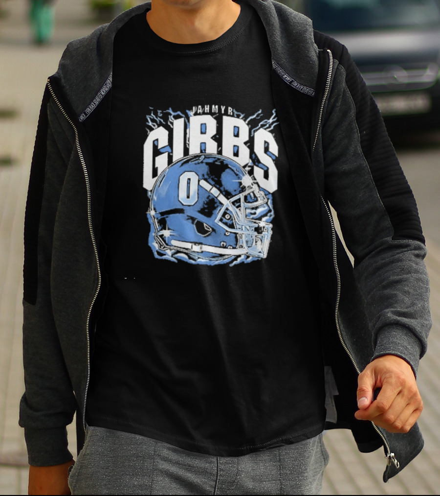 Jahmyr Gibbs Detroit Football Helmet Lions Number 0 T-Shirt