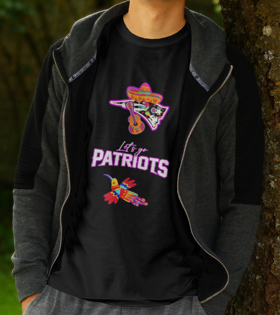 New England Patriots Let's Go Hispanic Heritage Fiesta Mexican Sombrero Guitar Hummingbird T-Shirt