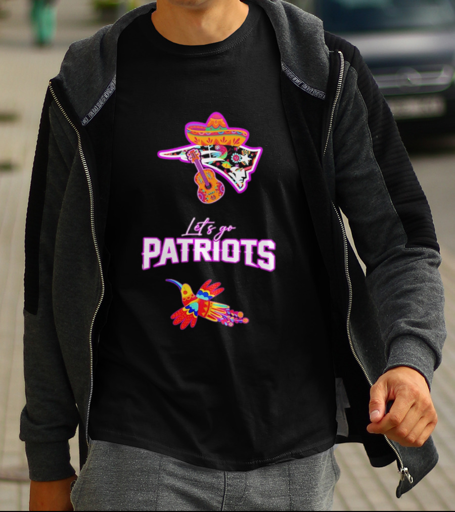 New England Patriots Let's Go Hispanic Heritage Fiesta Mexican Sombrero Guitar Hummingbird T-Shirt