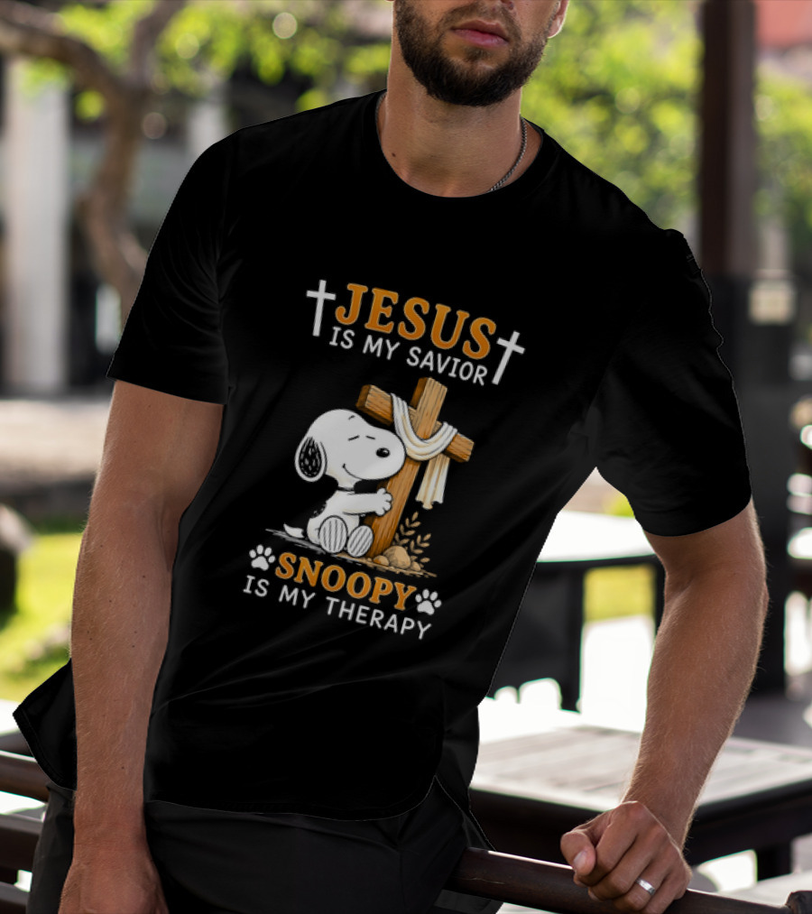 Jesus Is My Savior Snoopy Is My Therapy Cross And Faithful Beagle T-Shirt