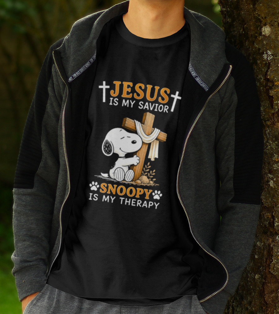 Jesus Is My Savior Snoopy Is My Therapy Cross And Faithful Beagle T-Shirt