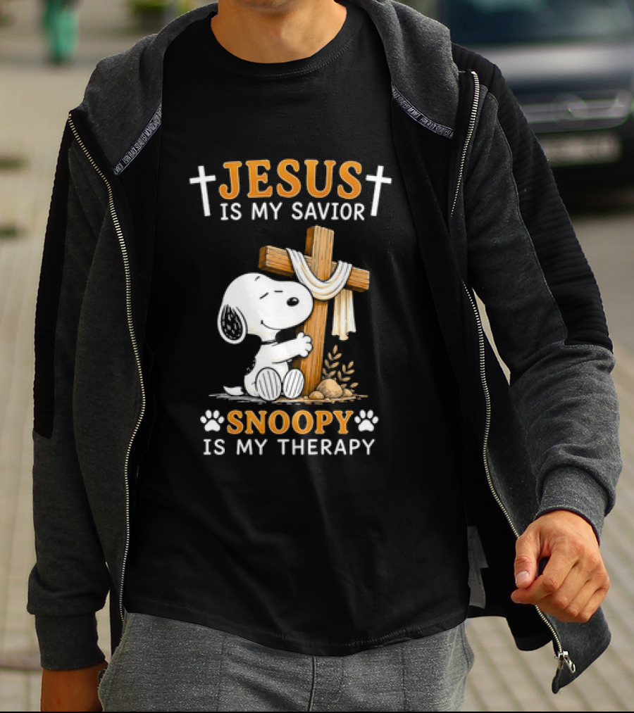 Jesus Is My Savior Snoopy Is My Therapy Cross And Faithful Beagle T-Shirt