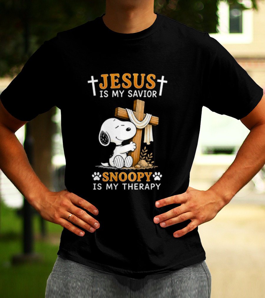 Jesus Is My Savior Snoopy Is My Therapy Cross And Faithful Beagle T-Shirt