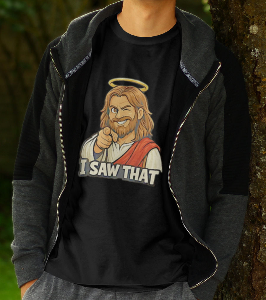 Jesus Winking Pointing I Saw That Halo Robe T-Shirt