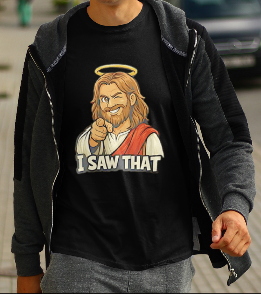Jesus Winking Pointing I Saw That Halo Robe T-Shirt