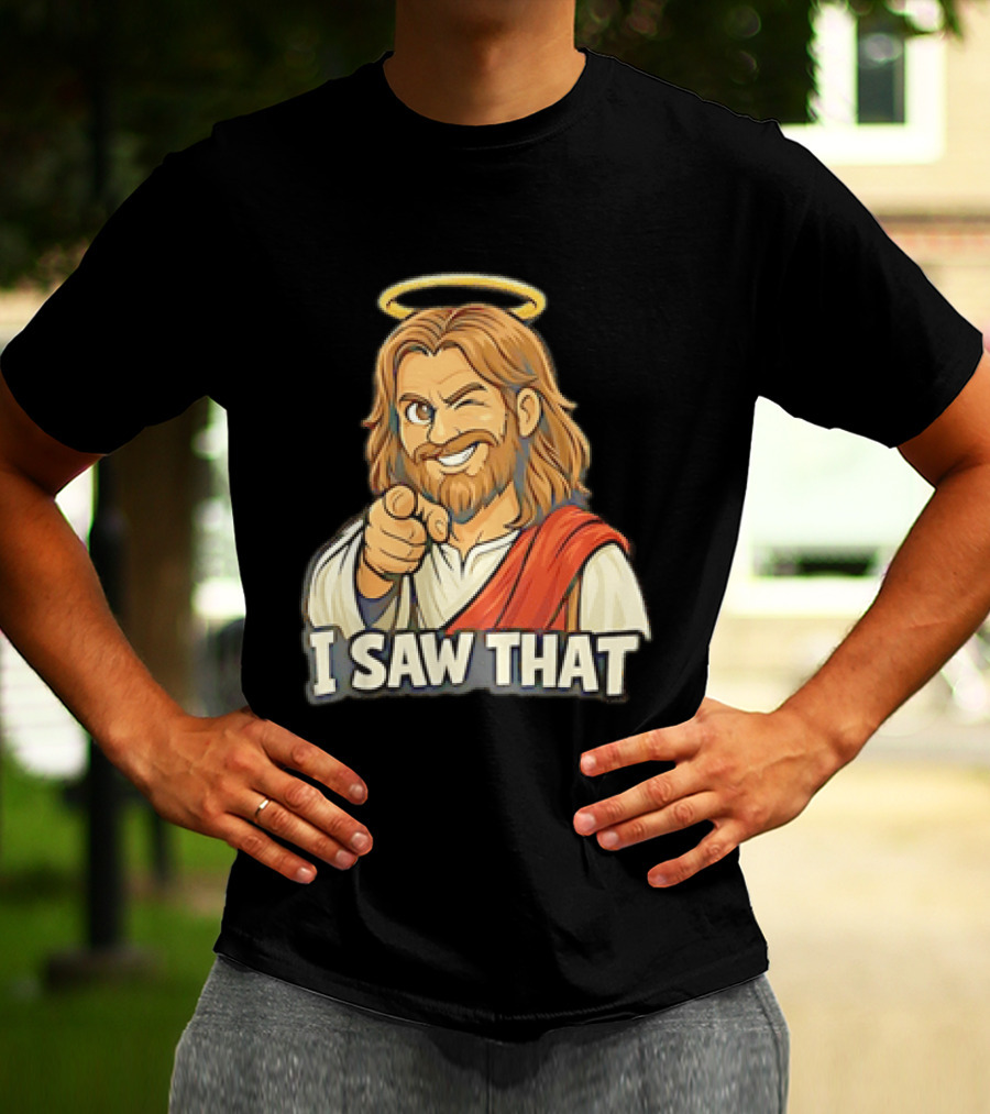 Jesus Winking Pointing I Saw That Halo Robe T-Shirt